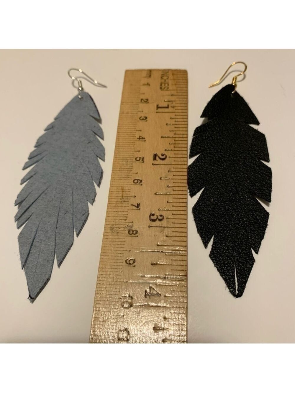 Handmade suede leather boho earrings fall winter bohemian artisan feather 2 pair - Picture 3 of 5